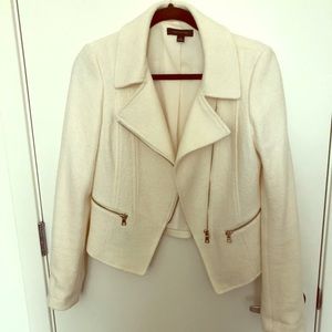 Ann Taylor Cream Wool Boucle Moto Jacket - Small